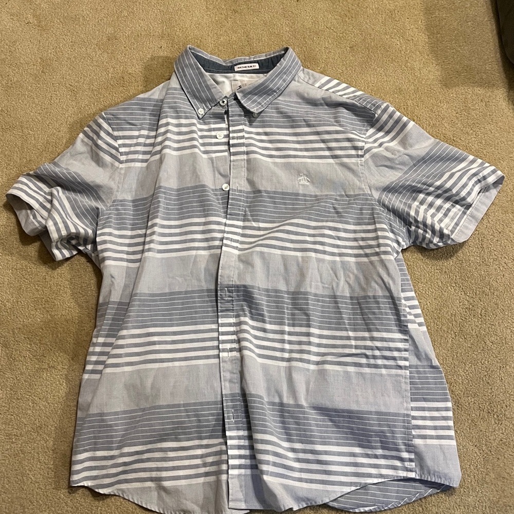 Original Penguin short sleeve button down shirt men’s xl heritage slim fit gray